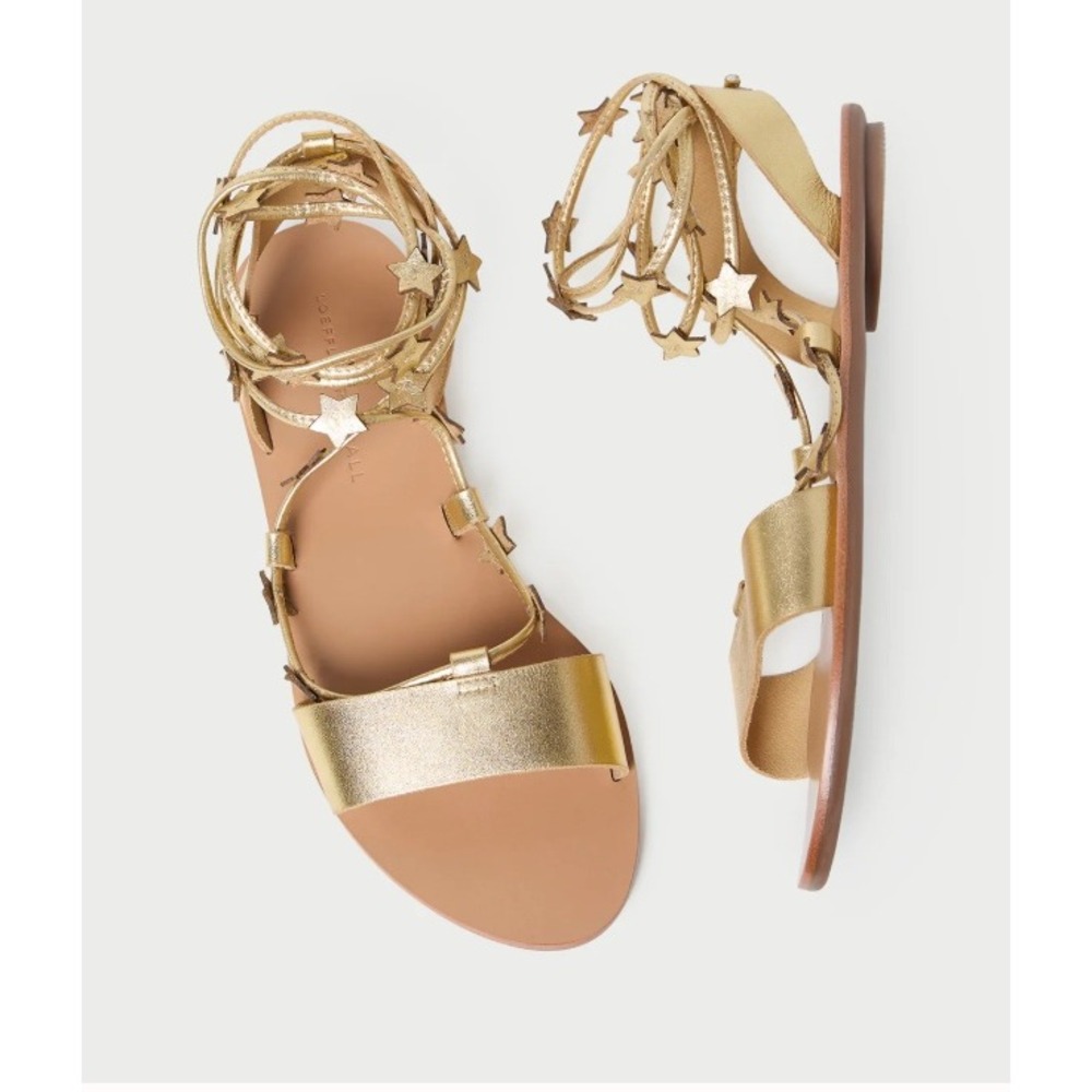 Loeffler Randall Starla Star Gold Wrap Sandals Gold Metallic Leather Women 8 NEW